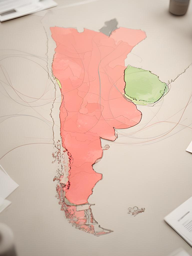 Mapa estático de Argentina con provincias resaltadas en una mesa de trabajo junto a rutas logísticas marcadas