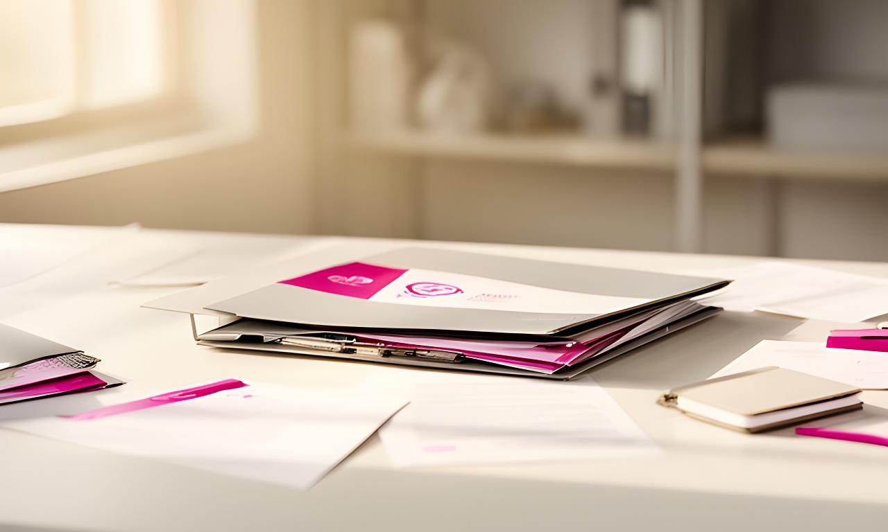 Escritorio ordenado con documentos, carpeta y notebook en una oficina luminosa