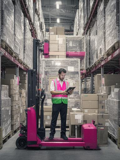 Verónica Suárez organizando pallets y remitos en el área logística de Albarracín & Aguirre Manufactura con fondo de depósito ordenado